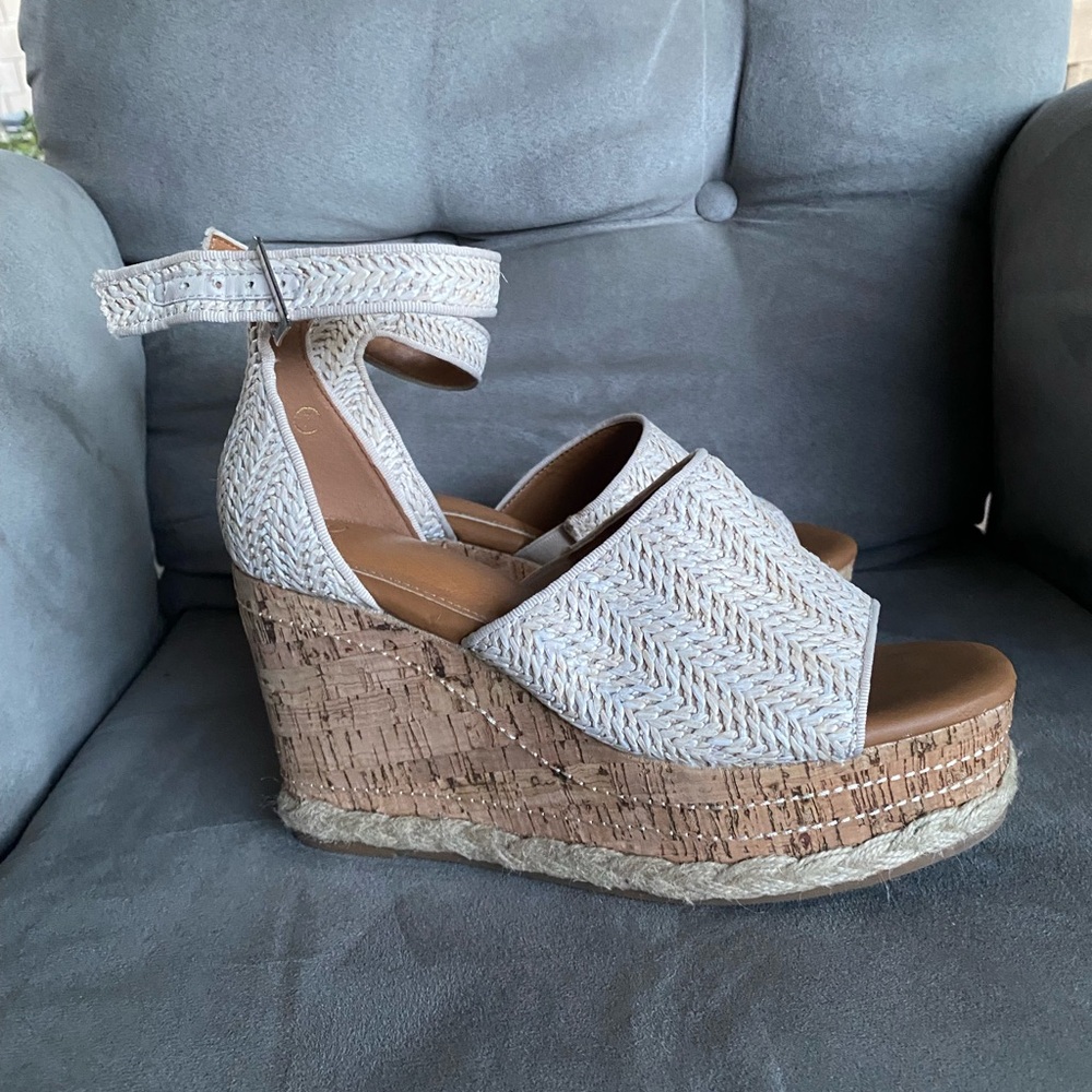 Beige Cork Wedges